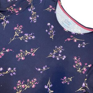 Top Tee Plus Size 2X Purple Floral Long Sleeve Round Neck Stretch Cotton Basic